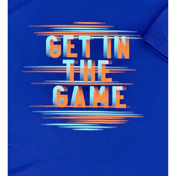 Boys Athletic T-Shirt Sz Small 6/7 Short Sleeve Tee Blue Get In The Game Graphic - Picture 2 of 6